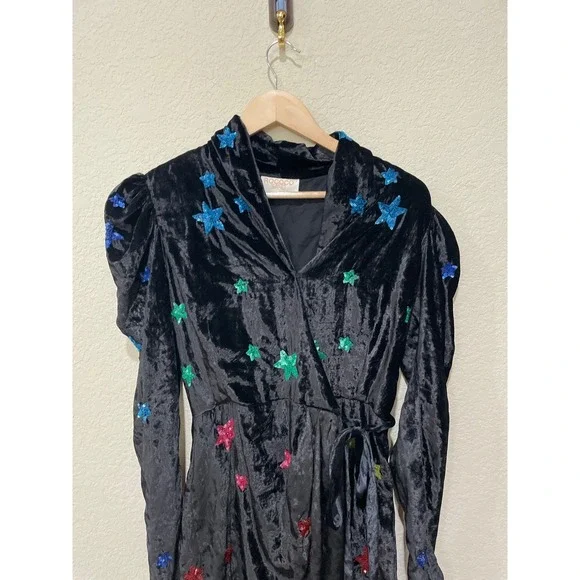 Rococo Sand Mini Dress in Black Velvet Embellished Rainbow‎ Sequin Stars Size XS - Picture 5 of 6